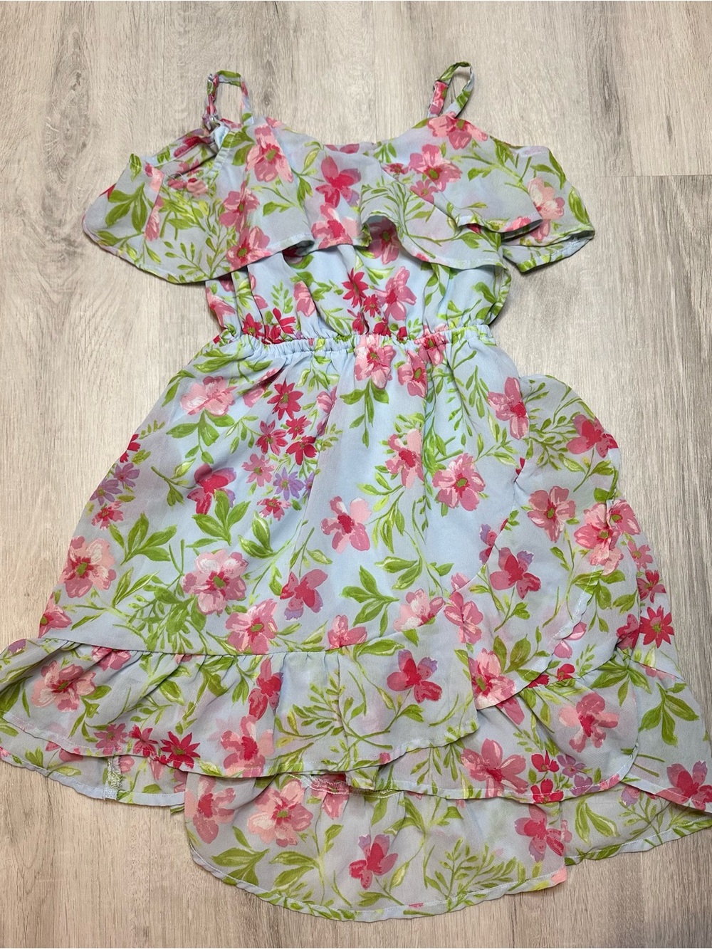 Kids dresses - 2 for $15 - Girls Light Blue Floral Sundress with Pink Flowers